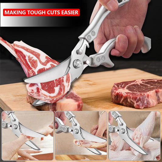 🔥Professional Heavy-Duty Kitchen Shears with Slip Handle & Safety Lock, Stainless Steel, Dishwasher Safe, Meat Cutting, Turkey, Fish, Vegetables, Ergonomic Grip, Home Kitchenware