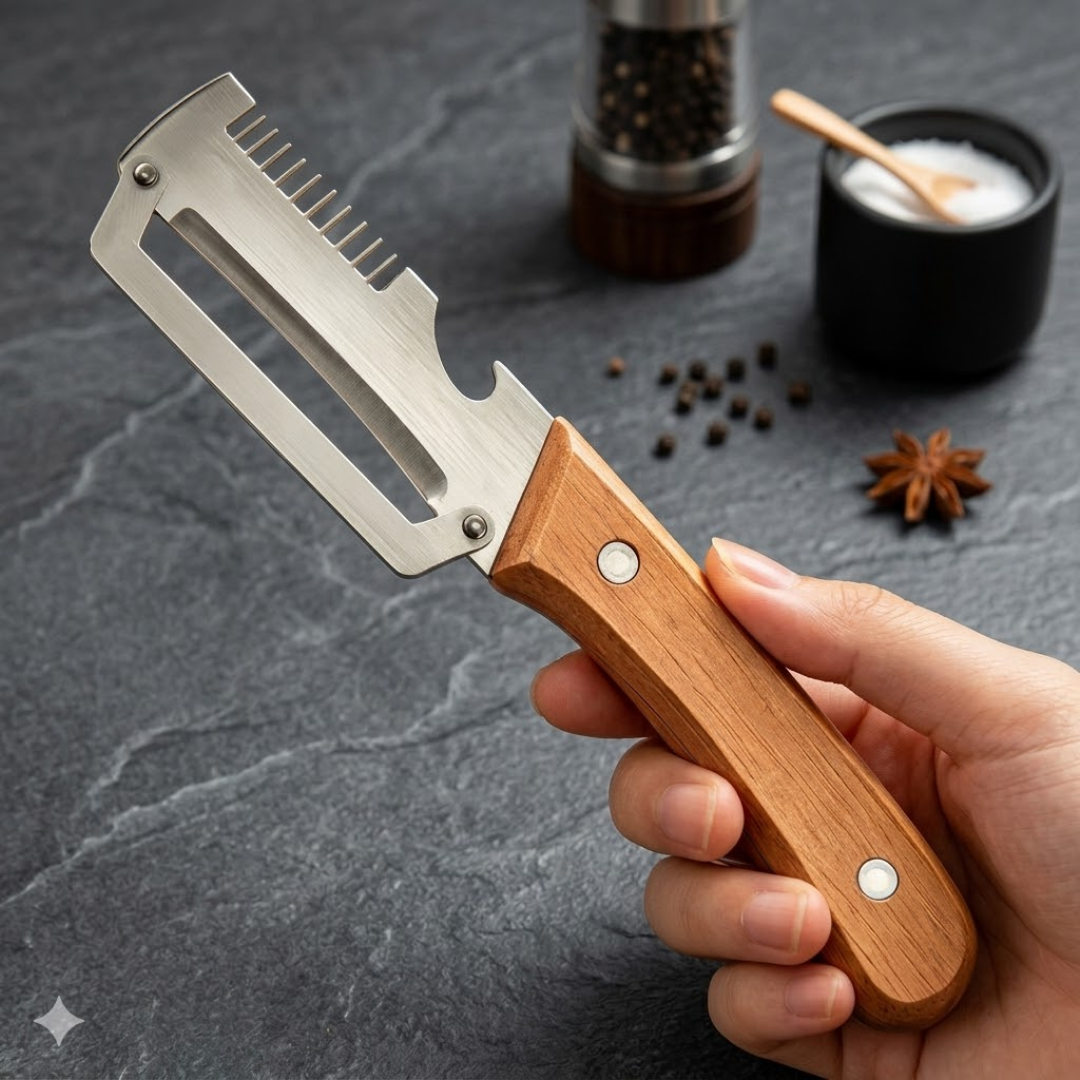 🔥2-in-1 Stainless Steel Vegetable Peeler with Wooden Handle & Bottle Opener