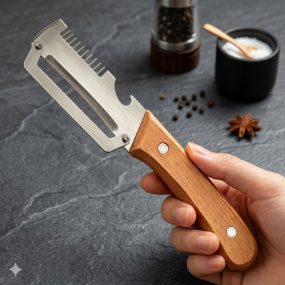 🔥2-in-1 Stainless Steel Vegetable Peeler with Wooden Handle & Bottle Opener
