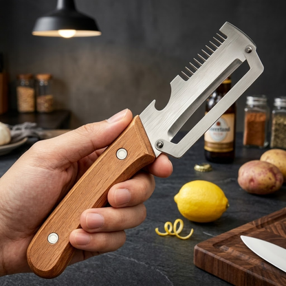 🔥2-in-1 Stainless Steel Vegetable Peeler with Wooden Handle & Bottle Opener