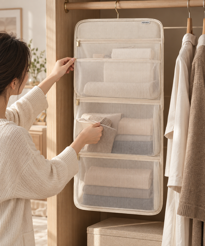 Hanging Closet Storage Bag with Zipper Pockets