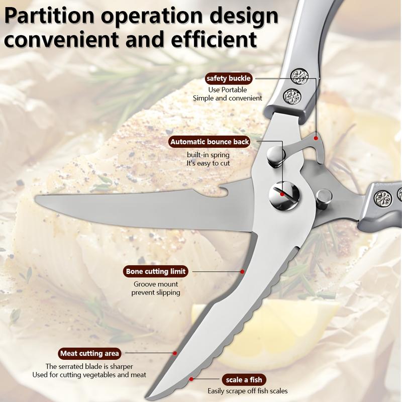 🔥Professional Heavy-Duty Kitchen Shears with Slip Handle & Safety Lock, Stainless Steel, Dishwasher Safe, Meat Cutting, Turkey, Fish, Vegetables, Ergonomic Grip, Home Kitchenware