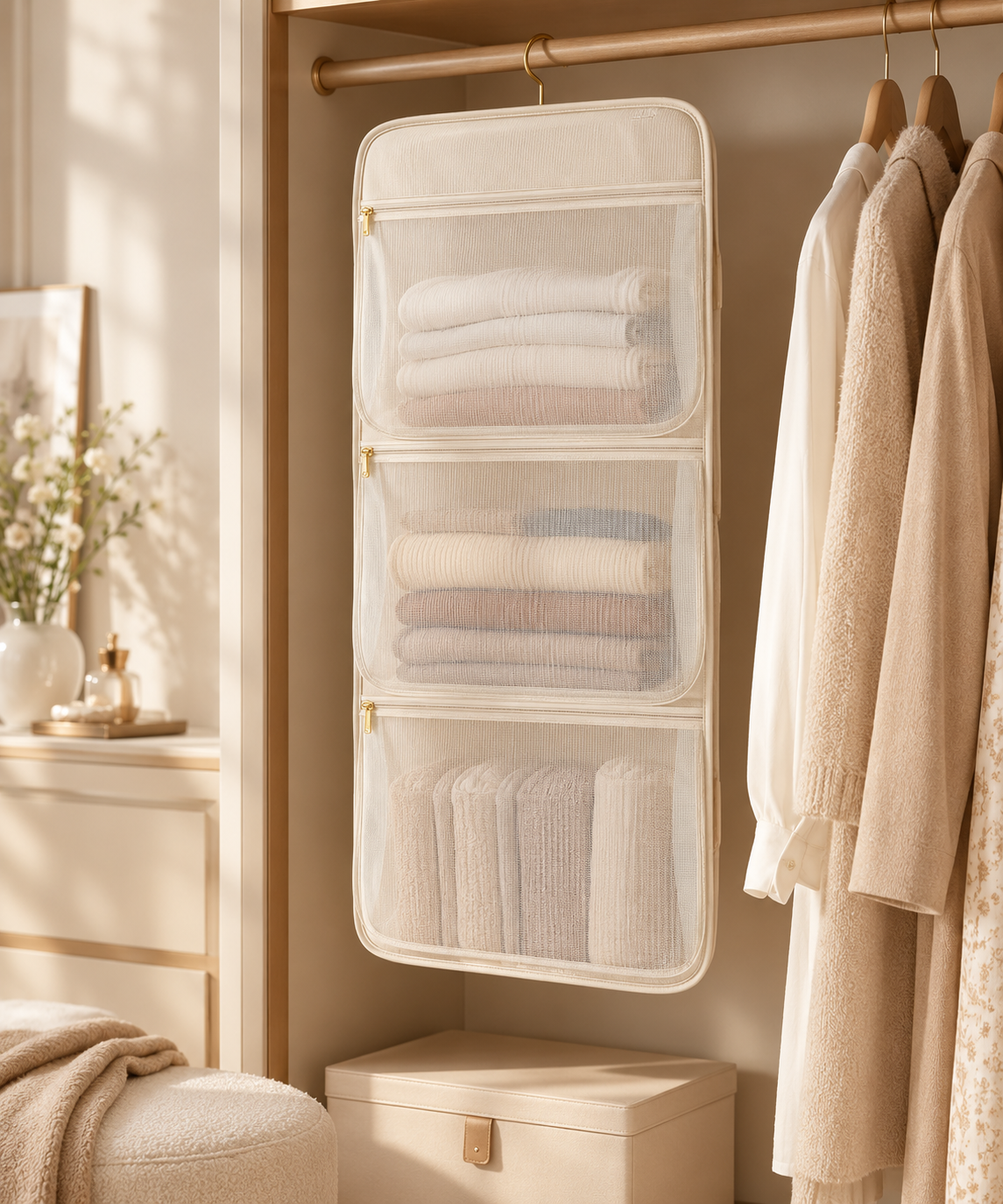 Hanging Closet Storage Bag with Zipper Pockets