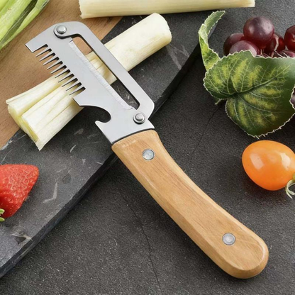 🔥2-in-1 Stainless Steel Vegetable Peeler with Wooden Handle & Bottle Opener