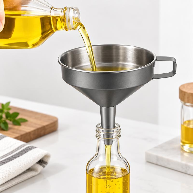 Stainless Steel Kitchen Oil & Liquid Funnel with Strainer