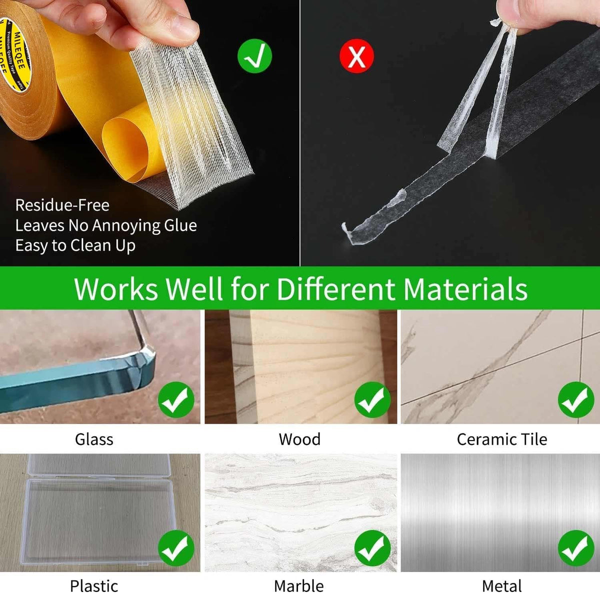 Heavy-Duty Double-Sided Duct Tape, Strong Adhesive, Waterproof, Removable, No Residue, Ideal for Carpet, Wallpaper, Home Use