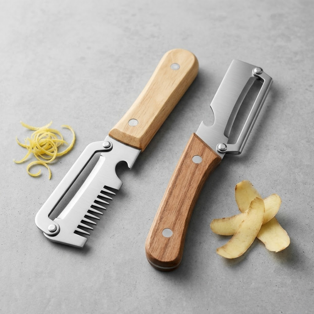 🔥2-in-1 Stainless Steel Vegetable Peeler with Wooden Handle & Bottle Opener