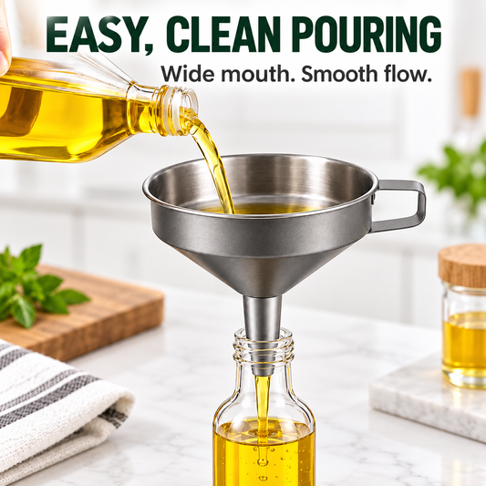 Stainless Steel Kitchen Oil & Liquid Funnel with Strainer