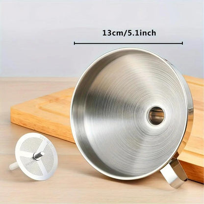 Stainless Steel Kitchen Oil & Liquid Funnel with Strainer